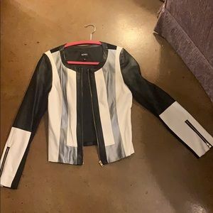 Faux Leather White, Black and Gray Jacket